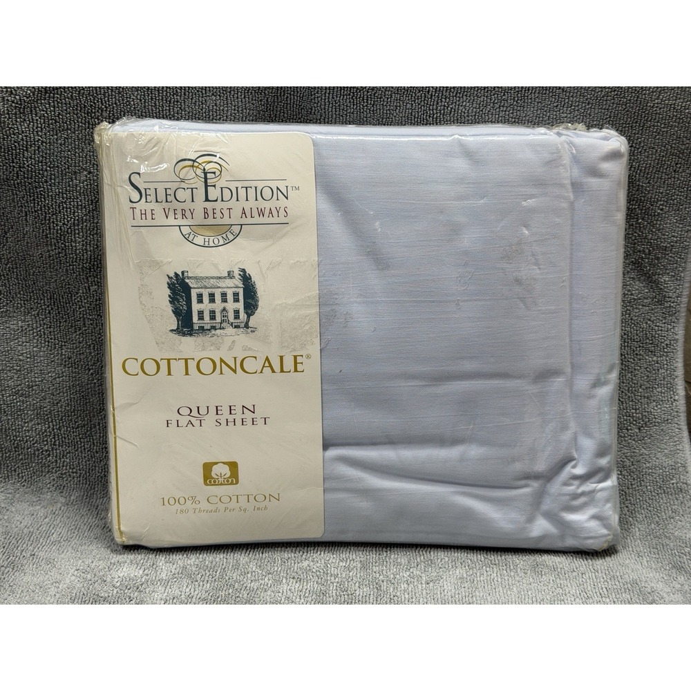Vintage 90s Westpoint Misty Blue Queen Flat Sheet Cotton Percale New NOS